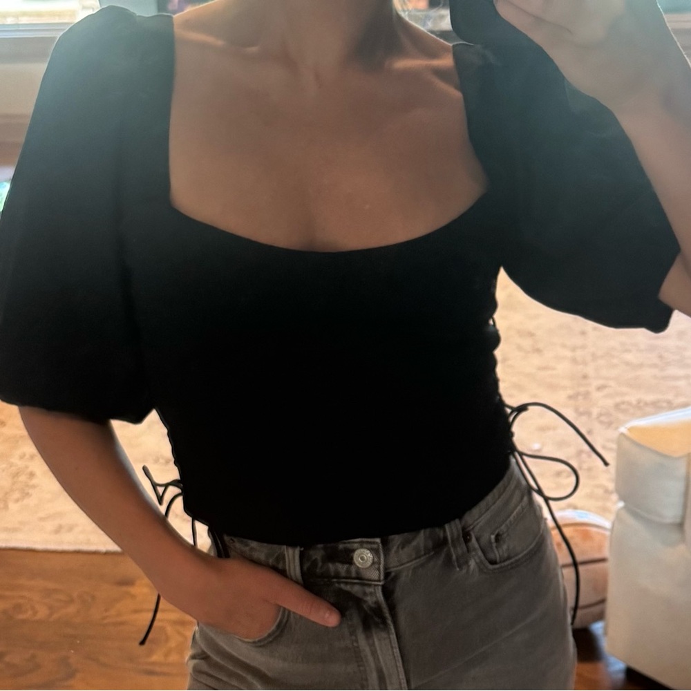 Abercrombie & Fitch Black Fitted Puff Sleeve Blouse